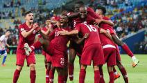 RIO DE JANEIRO, BRAZIL - JUNE 16: Boualem Khoukhi of Qatar celebrates with teammates after scoring the second goal of his team during the match against Paraguay for the Copa America 2019 at Maracana Stadium on June 16, 2019 in Rio de Janeiro, Brazil. (Photo by Alexandre Schneider/Getty Images)