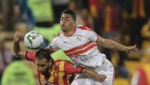 DOHA, QATAR - FEBRUARY 14: Mostafa Mohamed (R) of Zamalek vies for the ball during the CAF Super Cup Final between Egypt's Zamalek and Tunisia's Esperance at Thani Bin Jassim Stadium in Doha, Qatar on February 14, 2020. (Photo by Mohammed Dabbous/Anadolu Agency via Getty Images)