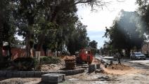 قطع أشجار معمرة وحفريات في منطقة هليوبوليس (محمد الشاهد/فرانس برس)