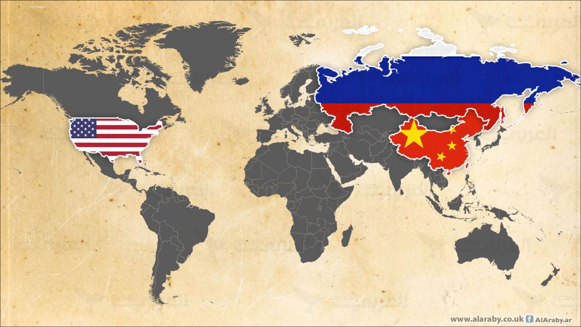 خرائط أميركا وروسيا والصين مع أعلامها