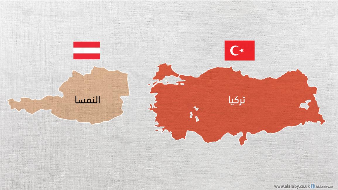 خريطة تركيا والنمسا