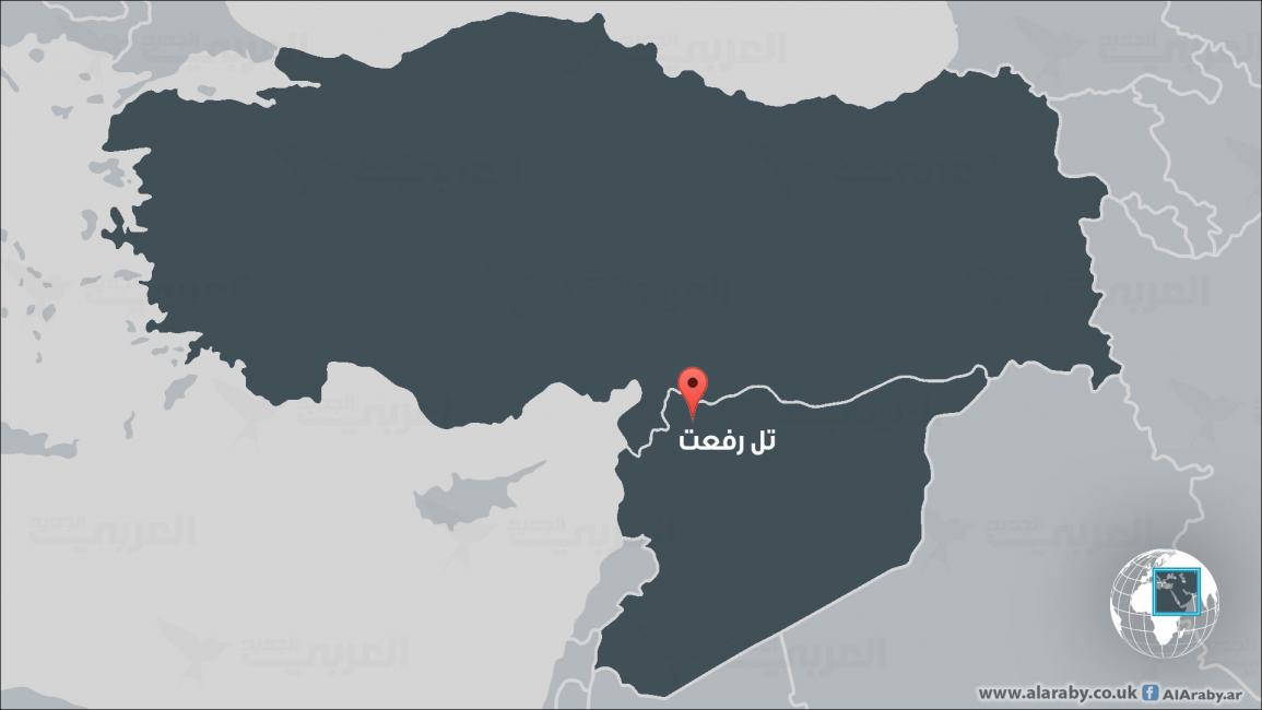 خريطة سورية تبين فيها مدينة تل رفعت وبجوارها تركيا