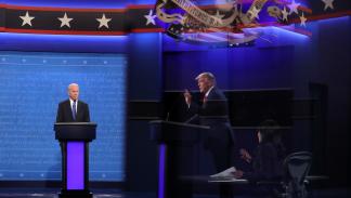 ترامب وبايدن خلال مناظرتهما في أكتوبر 2020 (تشيب سوموديفيلا/Getty)