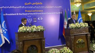 مدير وكالة الطاقة الذرية في مؤتمر ضحافي مع  رئيس منظمة الطاقة الذرية الإيرانية (إكس)