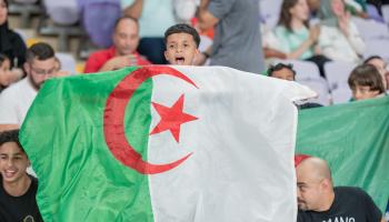 طفل يحمل علم الجزائر خلال لقاء بالإمارات في 16 أكتوبر 2023 (وليد زين/أناضول)