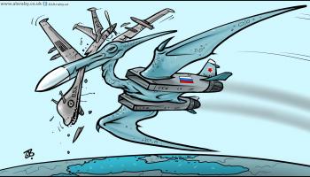كاريكاتير سوخوي روسية ومسيرة اميركية / حجاج
