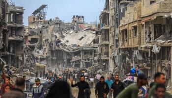 حجم الدمار الذي خلفه الاحتلال في خانيونس كبير (ياسر قديح/ فرانس برس)