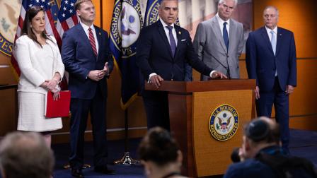 جمهوريون خلال مؤتمر صحافي بعد اجتماع في مجلس النواب، واشنطن 4 يونيو 2024 (Getty)